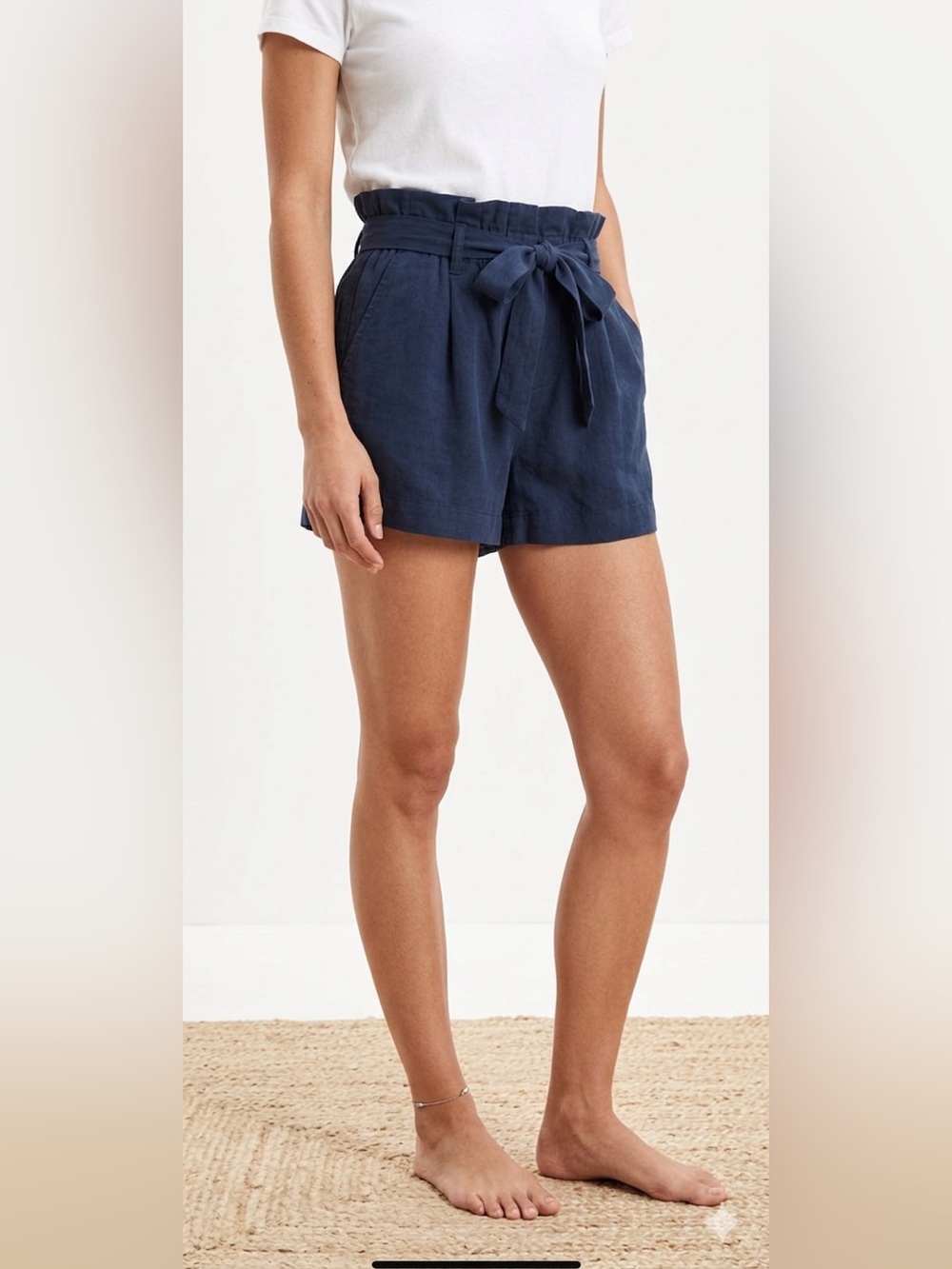 American Eagle‎ Outfitters Navy Blue Paperbag Waist Shorts Tie Belt Womens 0